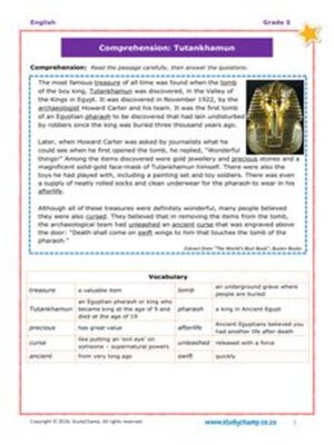 cover image of Grade 5 English: Comprehension - Tutankhamun